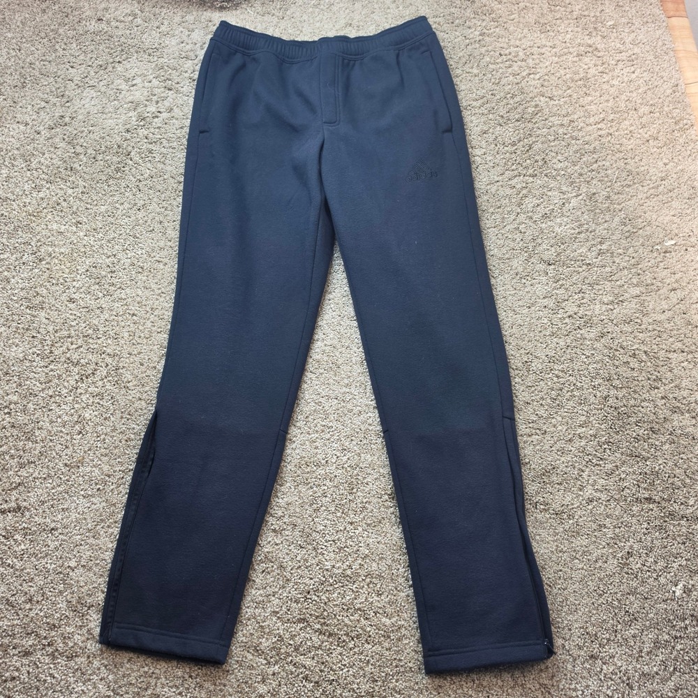 Adidas Track Pants Men Medium Navy Blue Fleece Tapered Ankle Zip Athleisure